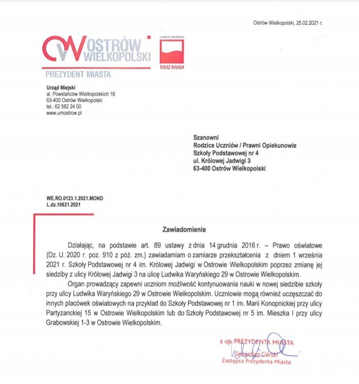Przeniesienie szkoły